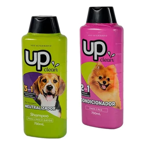 Kit Banho Pet Shampoo Neutralizador 750ml + Condicionador 750ml Cães Gatos up clean