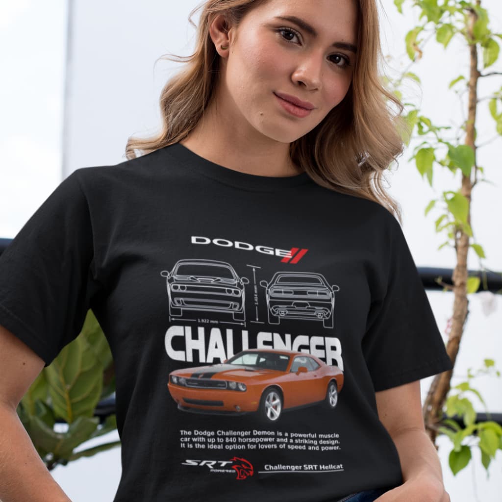 Tshirt Feminina Estampada Dodge Challenger Carro Retrô Muscle Car Look Street Casual Criativo