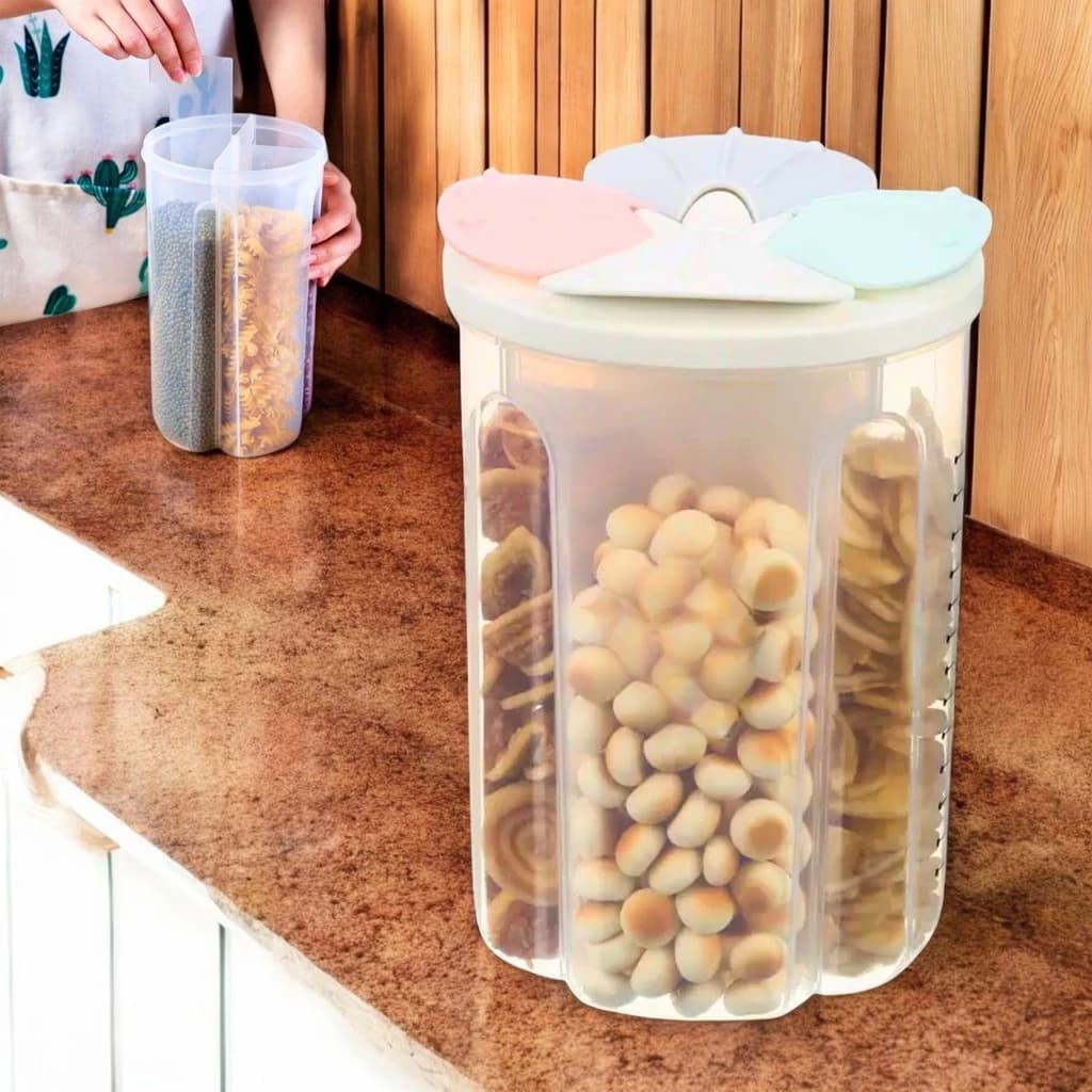 Pote Plástico Armazenamento 4 Divisórias Litros Cozinha Alimentos Cozinha Vasilha Alimentos Grão