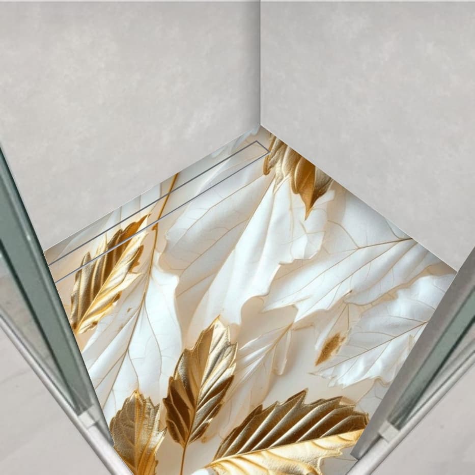 Piso Banheiro Adesivo Autocolante Mármore Dourado Flor Folhas