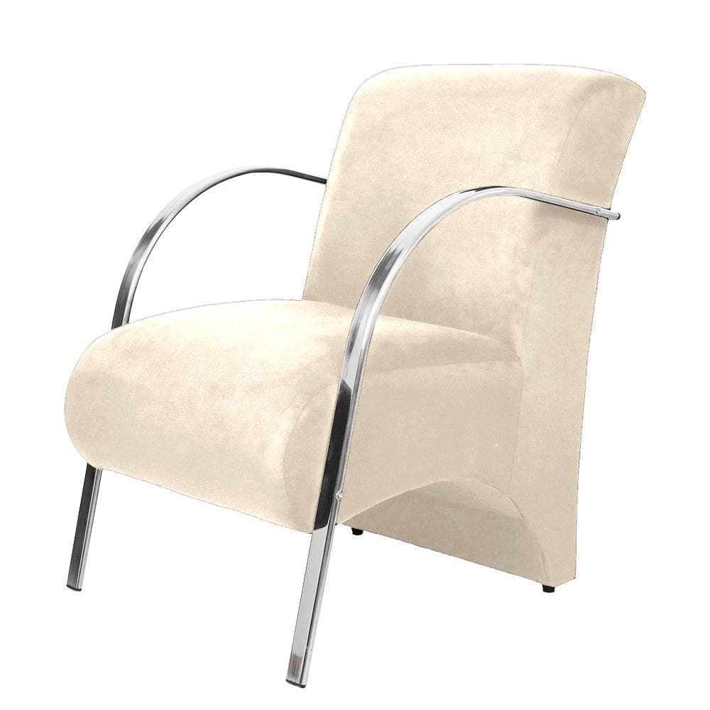 Poltrona Decorativa Predoli Braço de Alumínio Suede, Recepção, Sala, Quarto, Barbeiro, Consultório