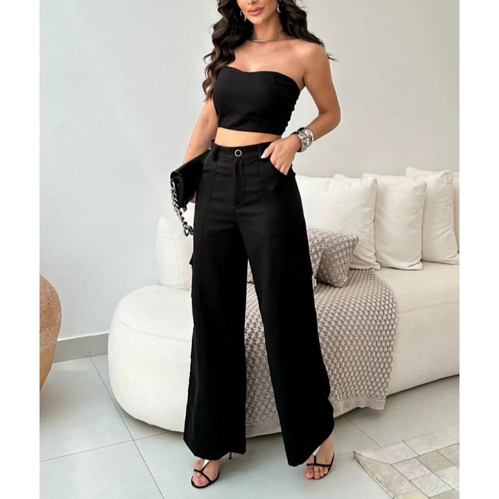 CONJUNTO FEMININO EM ALFAIATARIA CALÇA CARGO E TOP
