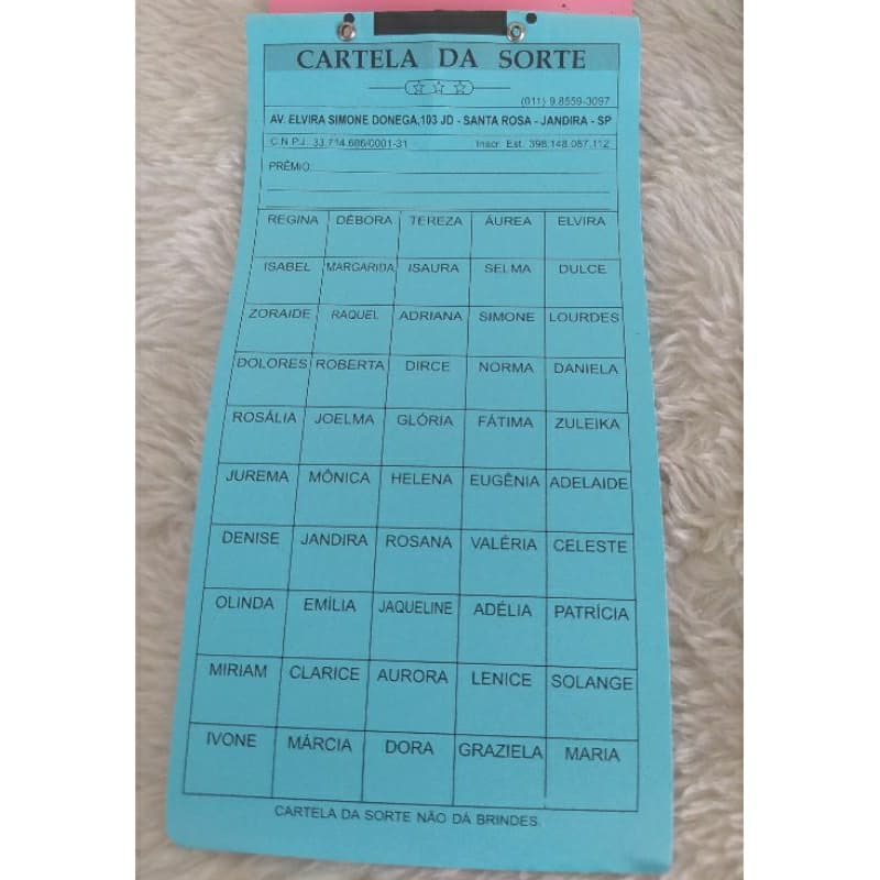 Cartela de Rifa 50 nomes