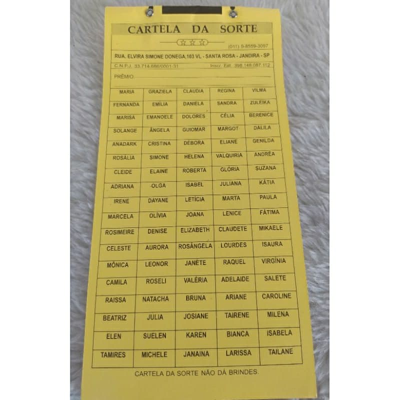 Cartela de Rifa 200 Nomes