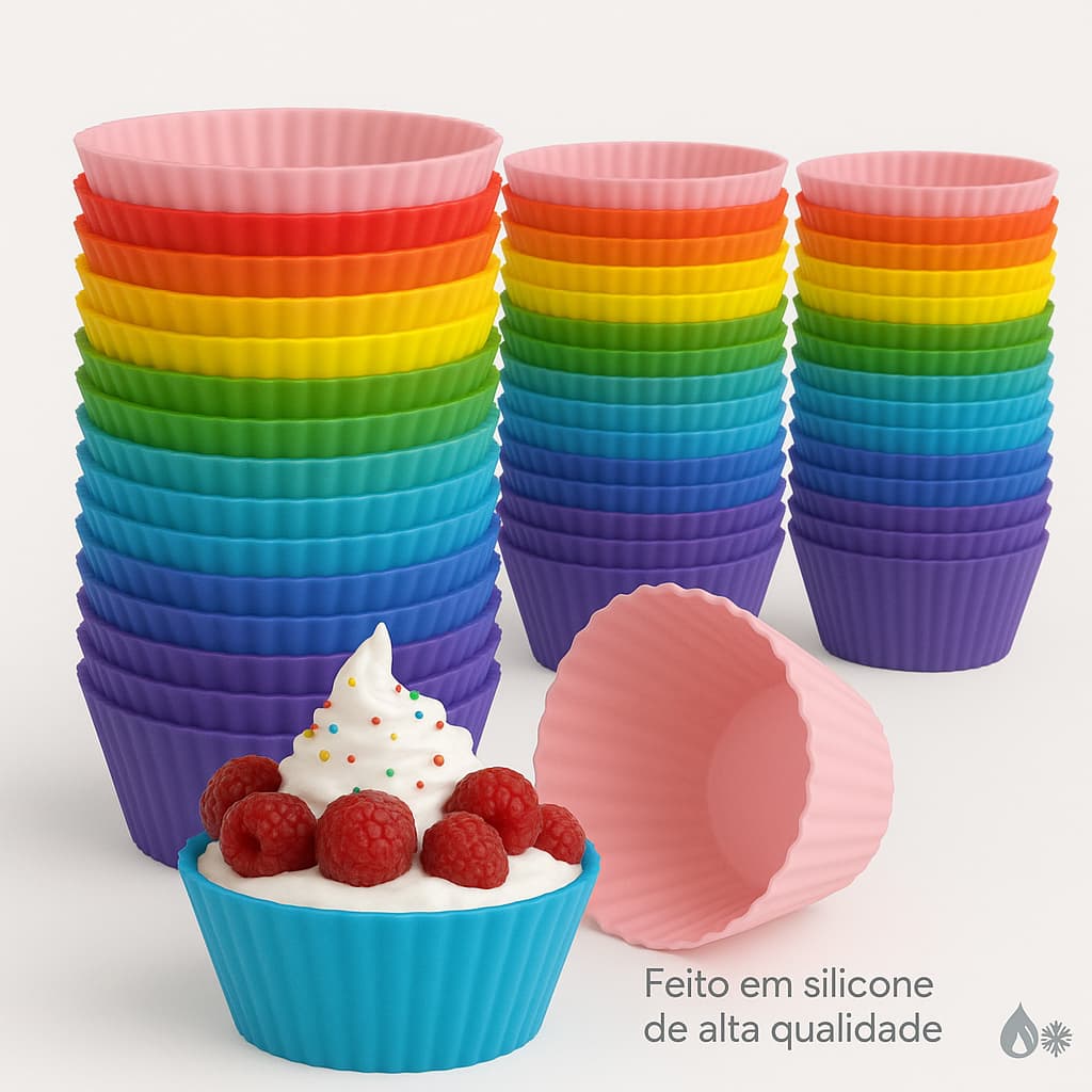 Jogo Kit Forminha De Silicone Mini Cupcake 36 Peças Para Confeitar Não Gruda Forno Air fryer