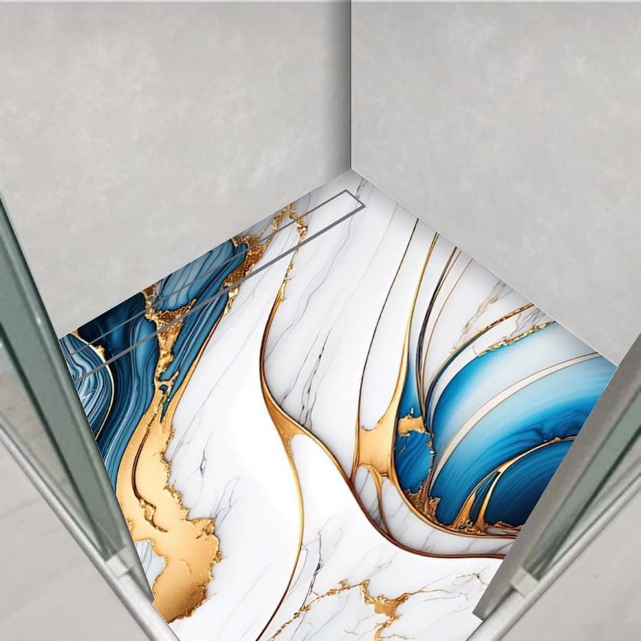 Piso Adesivo Autocolante Banheiro Mármore Dourado e Azul