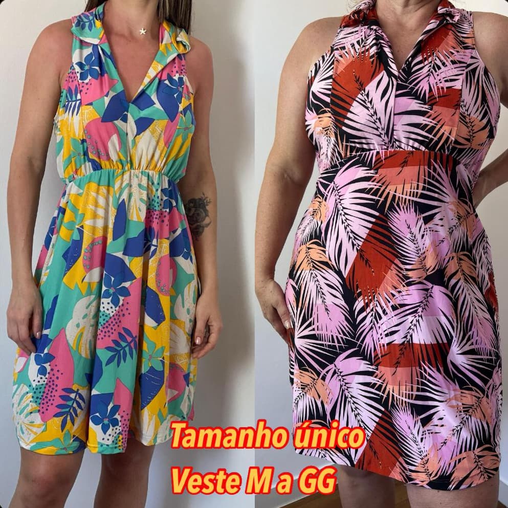 Vestido Moda Casual Plus Size Gola Polo Sem Mangas Liganete