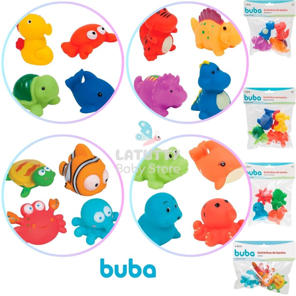Brinquedo de Banho Buba Kit 4 Bichinhos Água Banheira Bebê Brincar