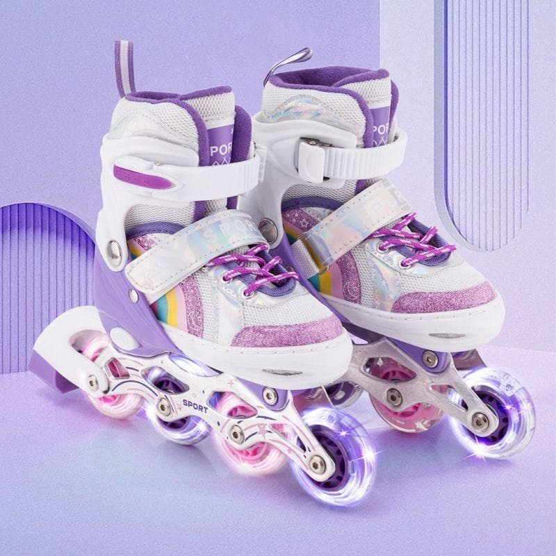 Patins Roller Inline Profissional Ajustável Meninas Com Led E Proteção Criança Promoção Black Friday