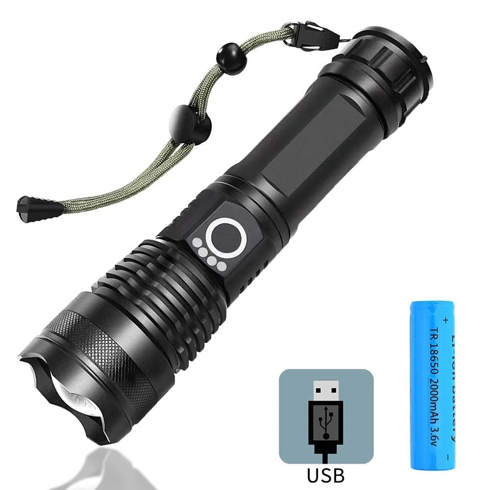 Lanterna Recarregável com 5 modos de luz com Zoom ajustável super potente Sítio Fazenda modelo LED T9 Tática