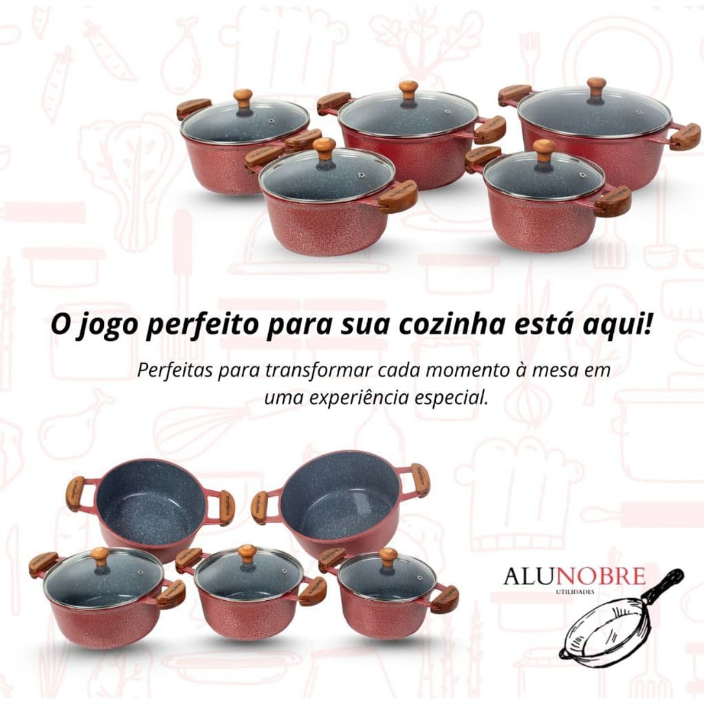 Jogo De Panela Antiaderente Ceramica Aluminio Fundido vermelho 16 a 24 tampa de vidro DIVIFORTE