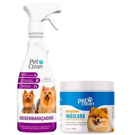 Kit Máscara de Hidratação para Pelos Soft Line 500g + Desembaraçador Pelos Longos 500ml - Pet Clean