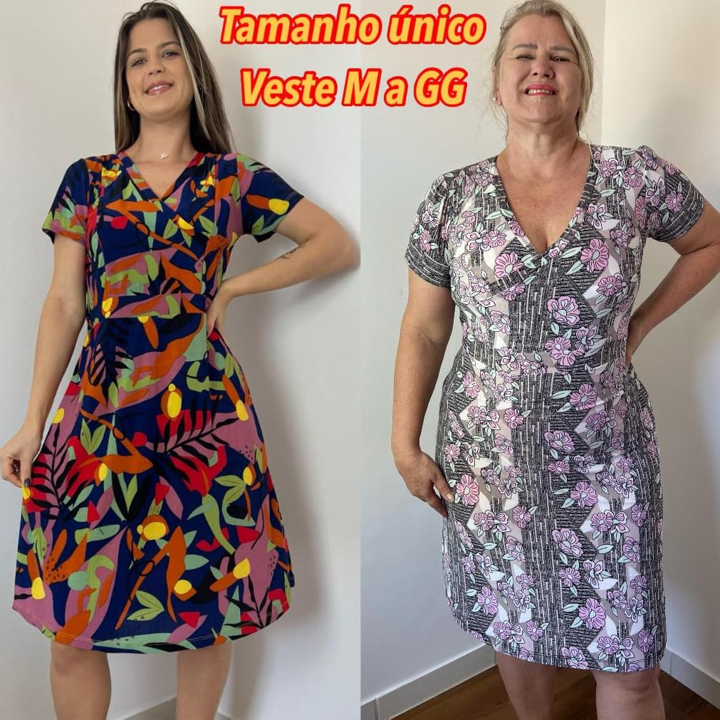 Vestido Transpassado Gola V Com Mangas Opção Evangélicas Malha Liganete