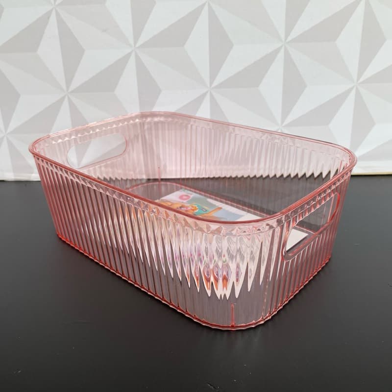 Organizador de acrílico rosa retangular multiuso para cozinha banheiro geladeira gavetas - caixa organizadora média