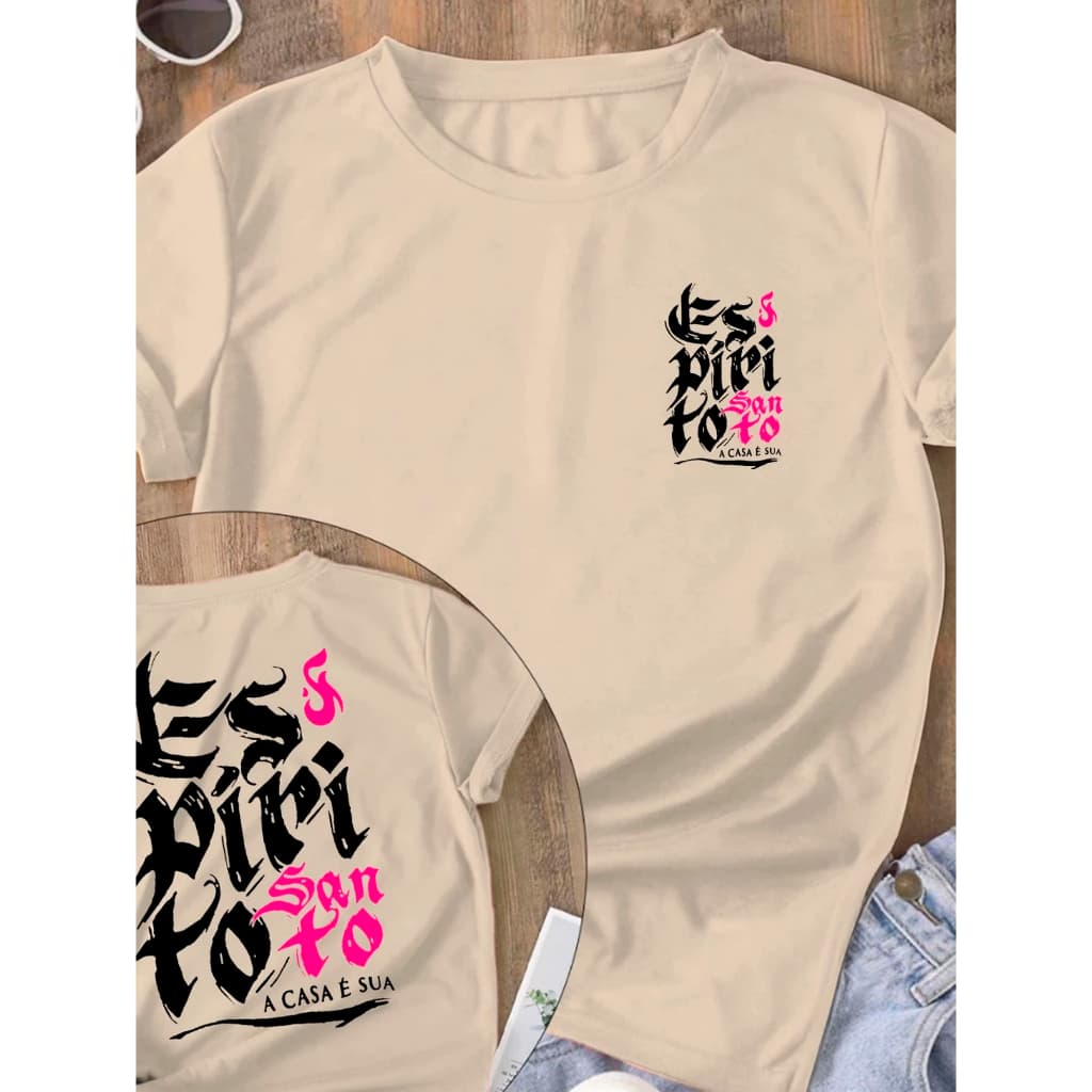 Camiseta Camisa Feminina T-Shirt Espirito Santo Cristã Blusinha 100% Algodão Leve Promoção