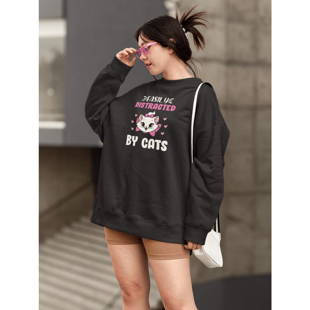 Moletom Blusa de Frio Básico Estiloso Feminino Estampado Gola Redonda Confortável 100% Algodão - Cat