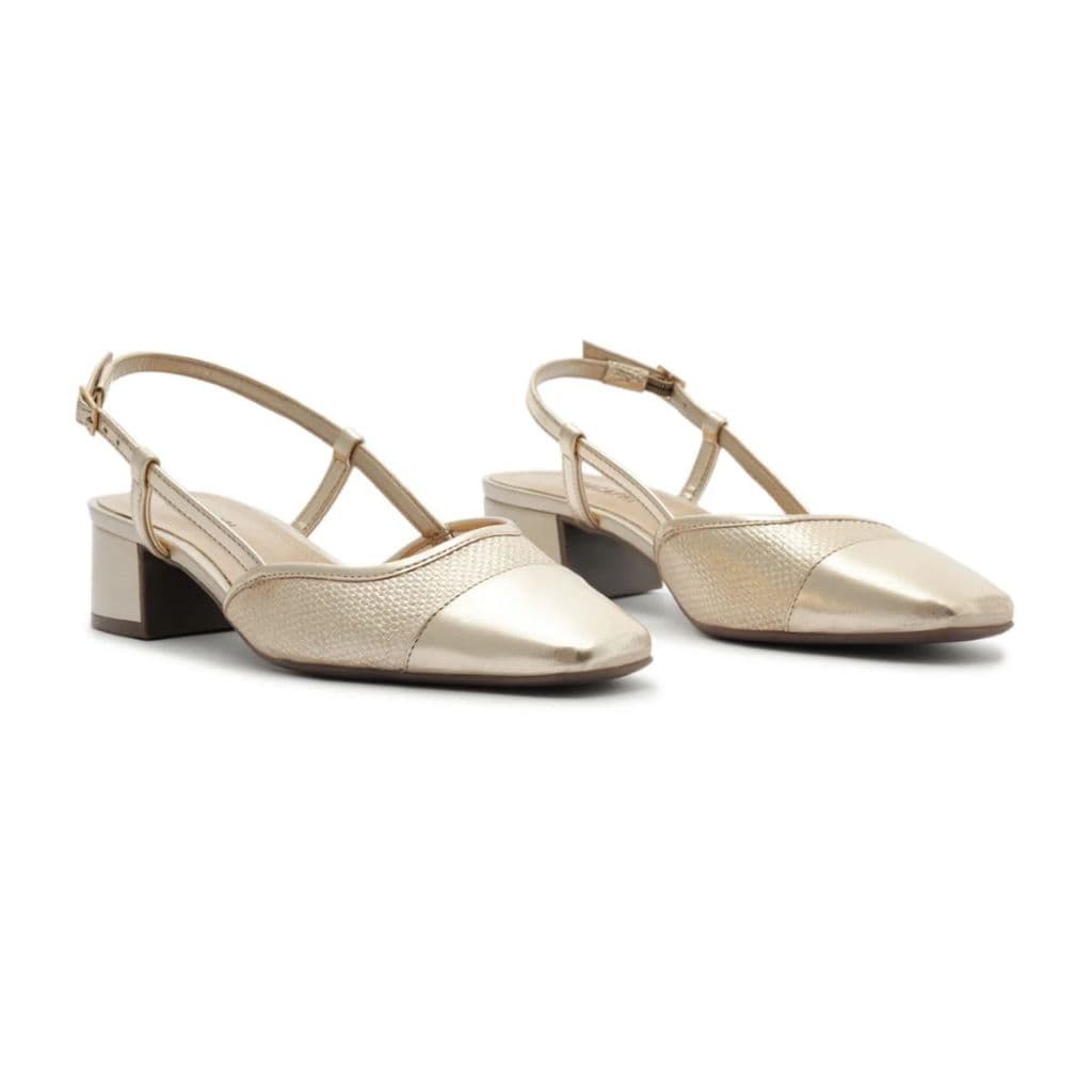 Sapatilha Slingback Palha Salto Dourada