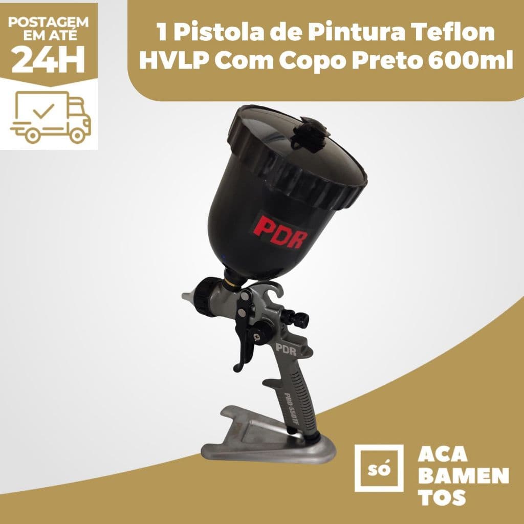 Pistola Pintura Teflon Grav. Hvlp 1,4mm Copo 600ml Preto Pdr