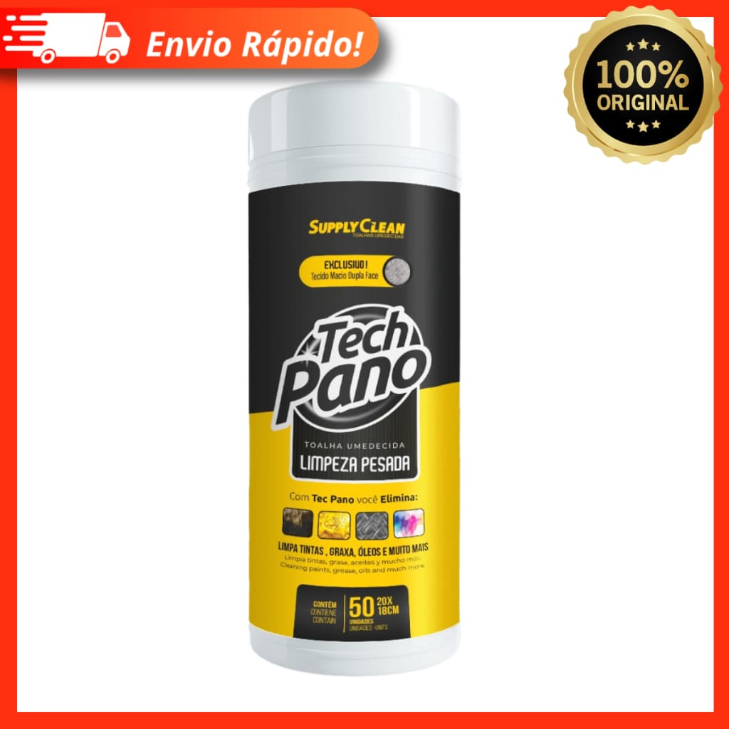 Toalha Umedecida Limpeza Pesada Tech Pano Limpa Tinta Graxa Óleo E Mais - Pote Com 50 Unidades 20x18cm