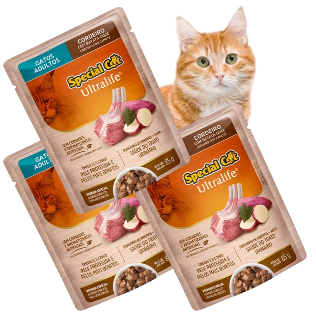 Sachê Special Cat Ultralife Gatos 4 Unidades Adultos Sabor Cordeiro Com Batata Doce Fórmula Gato Natural Supreme Pet