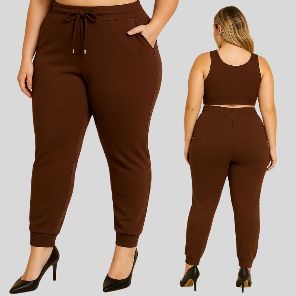Calça Feminina Skinny Montaria Crepe de Malha Plus Size. Calça Jogger Feminina Plus Size.