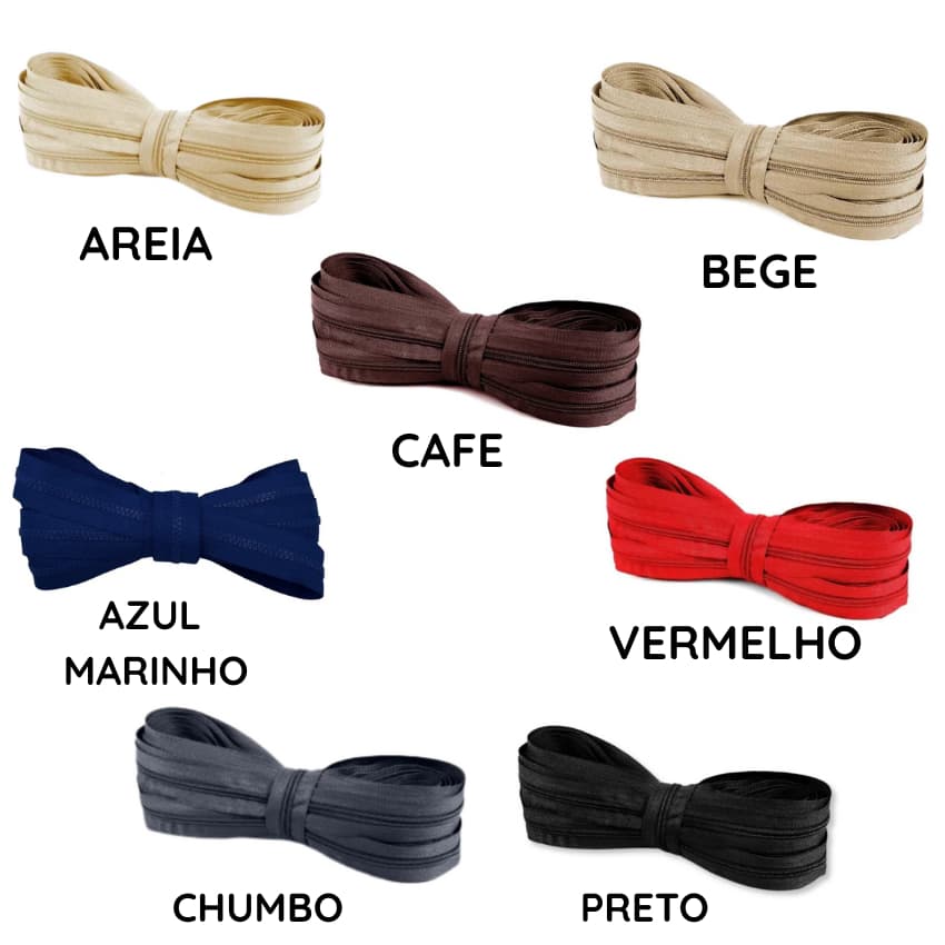 Kit Ziper 5 metros + 5 cursor prata n°5 para almofada/estofados