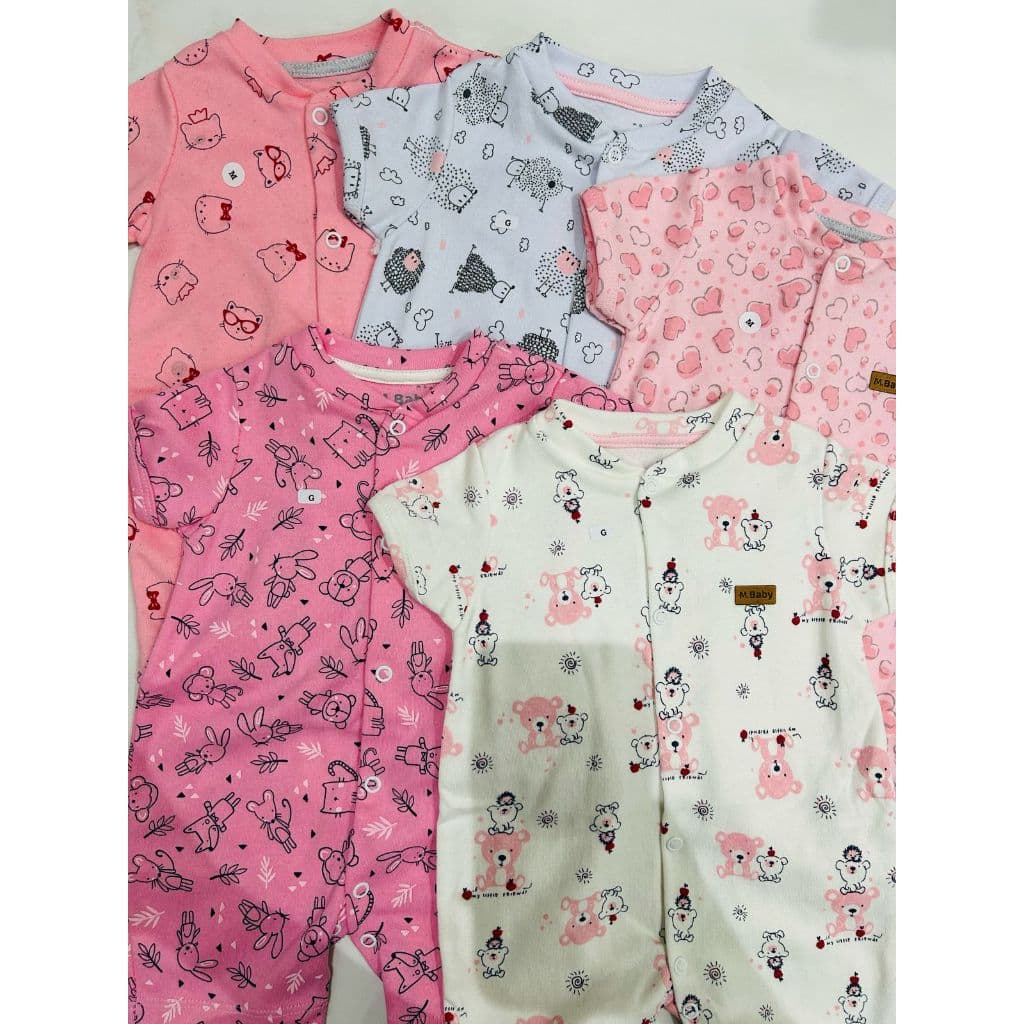 Kit 3 Macacões bebê Curto Sortido Estampado Menina ou Menino RN ao M - Suedine 100% algodão