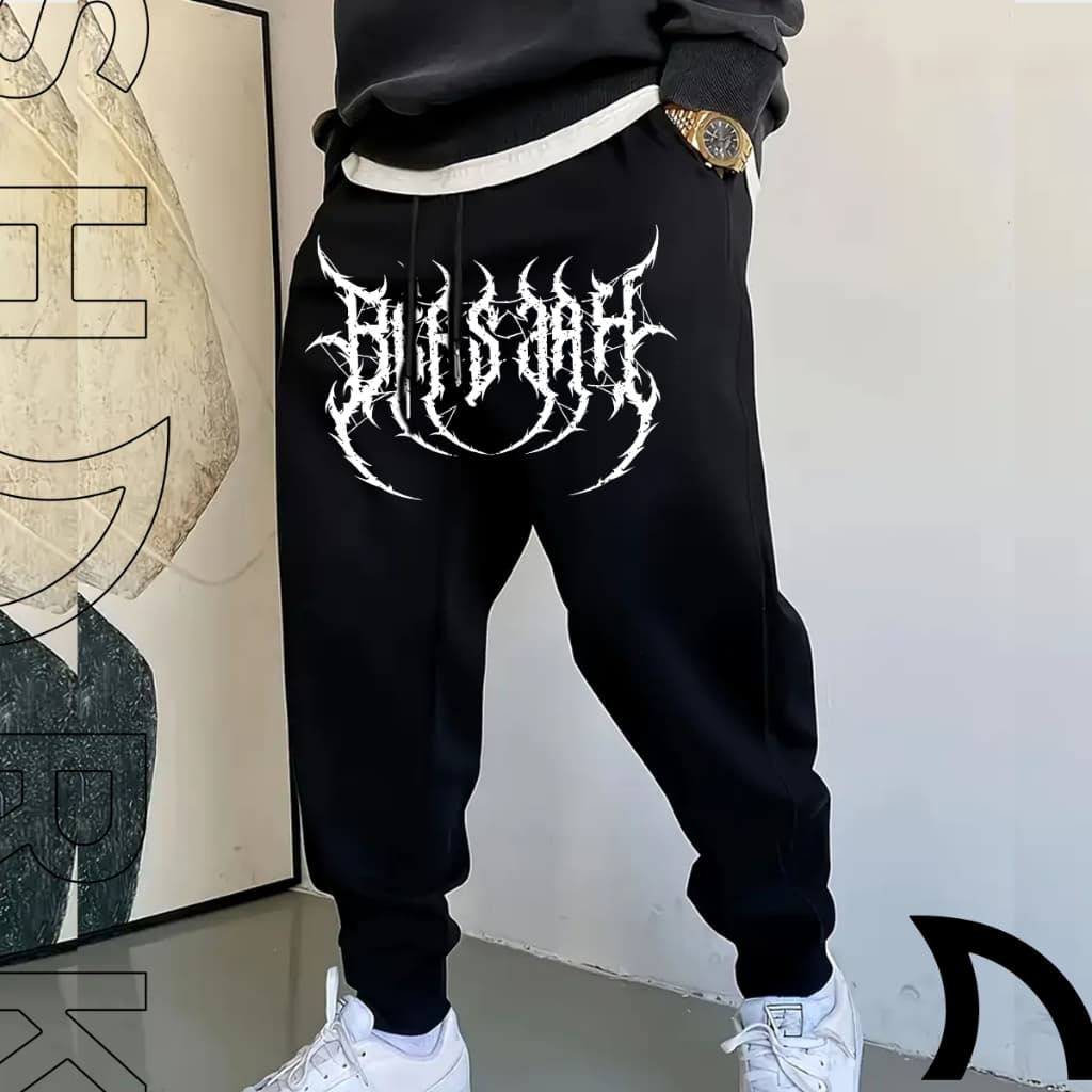 Calça Moletom Masculina Gotica Estilosa Berserk Gotico Escrita Anime Manga Inverno