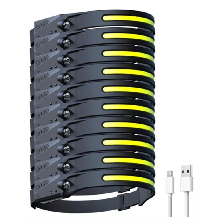 Kit 10 Lanternas de Cabeça Recarregável Led Alta Potência Prova D'água Construção Vigilância Pesca