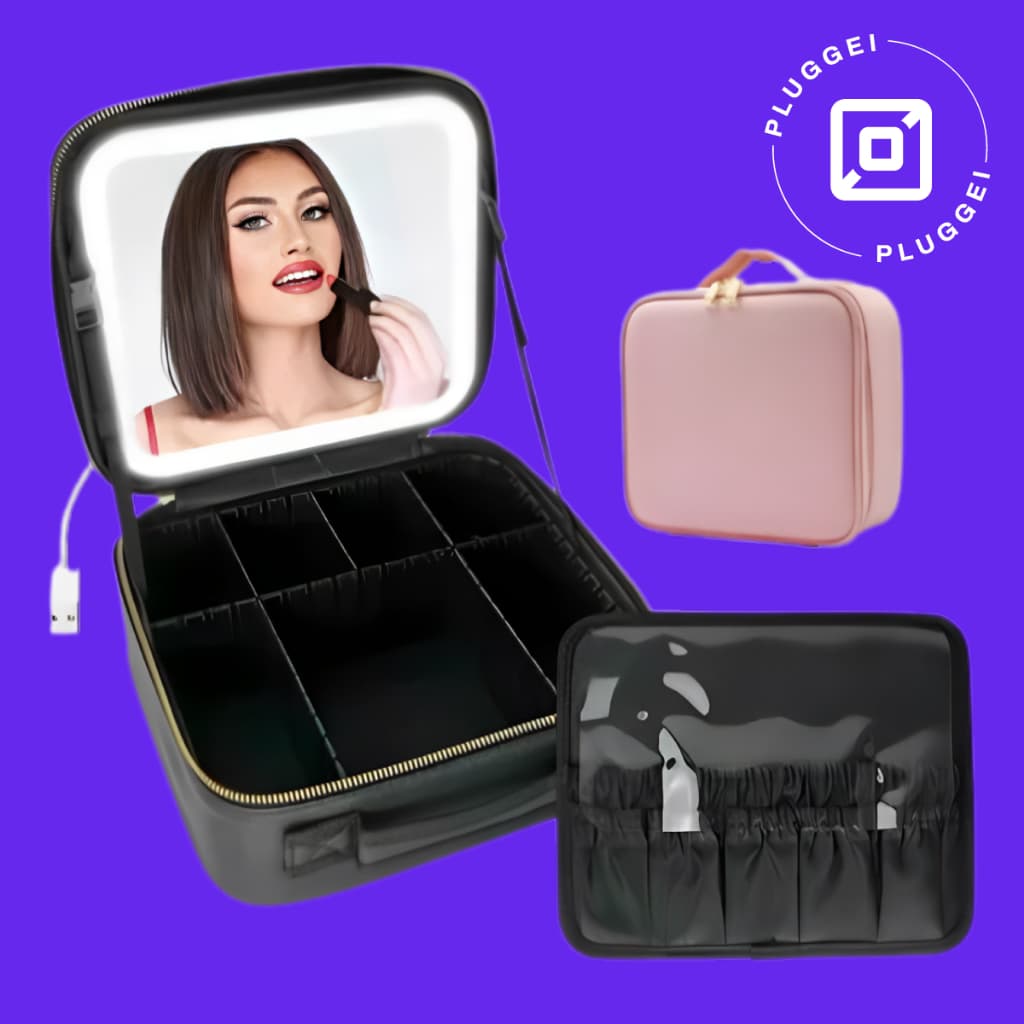 Bolsa Necessaire Cosméticos com Espelho e Luz Viagem Unissex