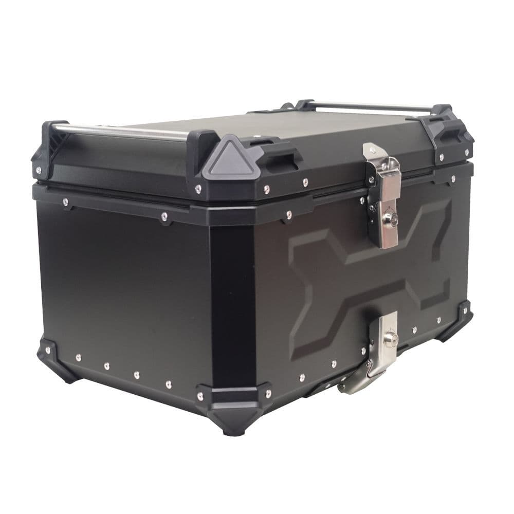 Bau de Moto Traseiro 65 Litros Universal Aluminio Anti-roubo Preto Cabe 2 Capacetes