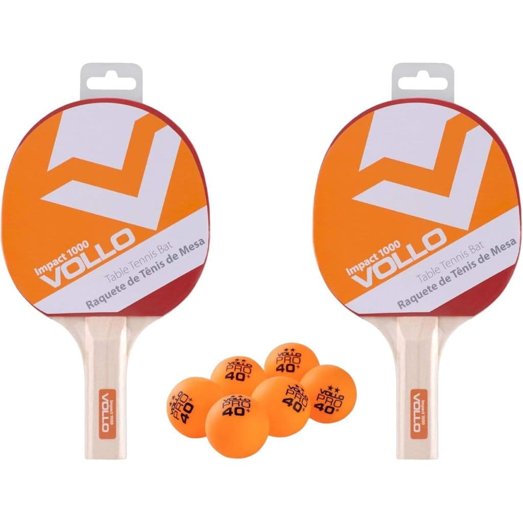 Kit 2 Raquetes de Tênis de Mesa Impact 1000 para Iniciante + 6 Bolinhas Laranja Vollo