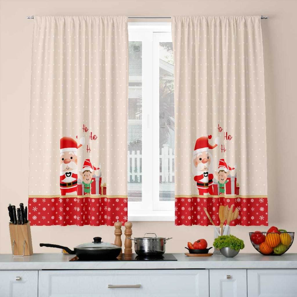 Cortinas para Cozinha Natal passa varão Tamanho 2.00m x 1.36m Decoração Papai Noel