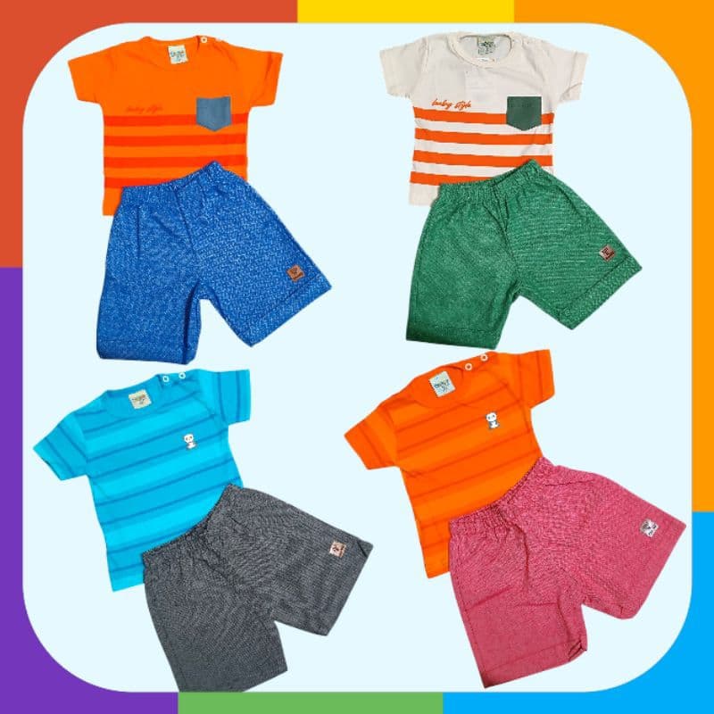 Conjunto Bebê Baby de Menino Kit 2 Peças Criança Camiseta e Short Infantil
