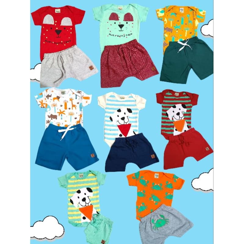 Conjunto Baby Bebê Menino Infantil Body e Short Estiloso Colorido