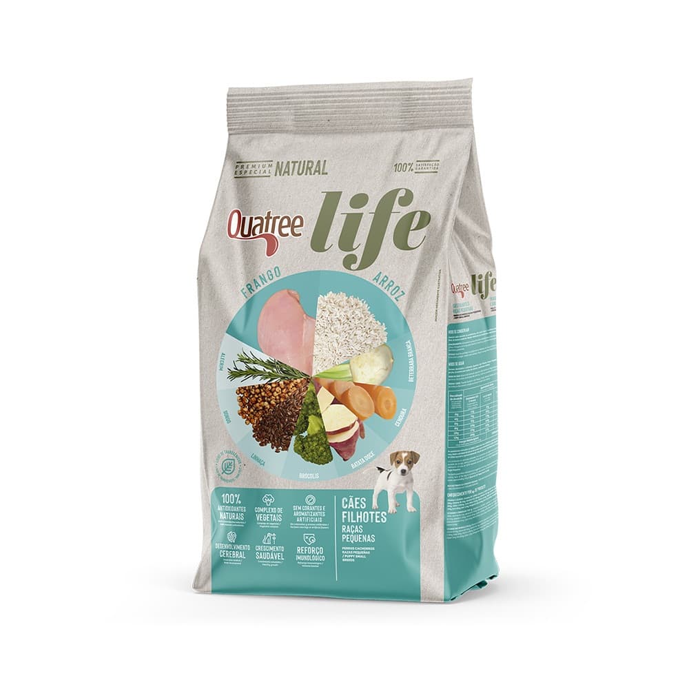 Ração Para Cachorro 1KG Alimento Quatree Life Filhote Raças Tamanho Pequeno Sabor Frango e Arroz