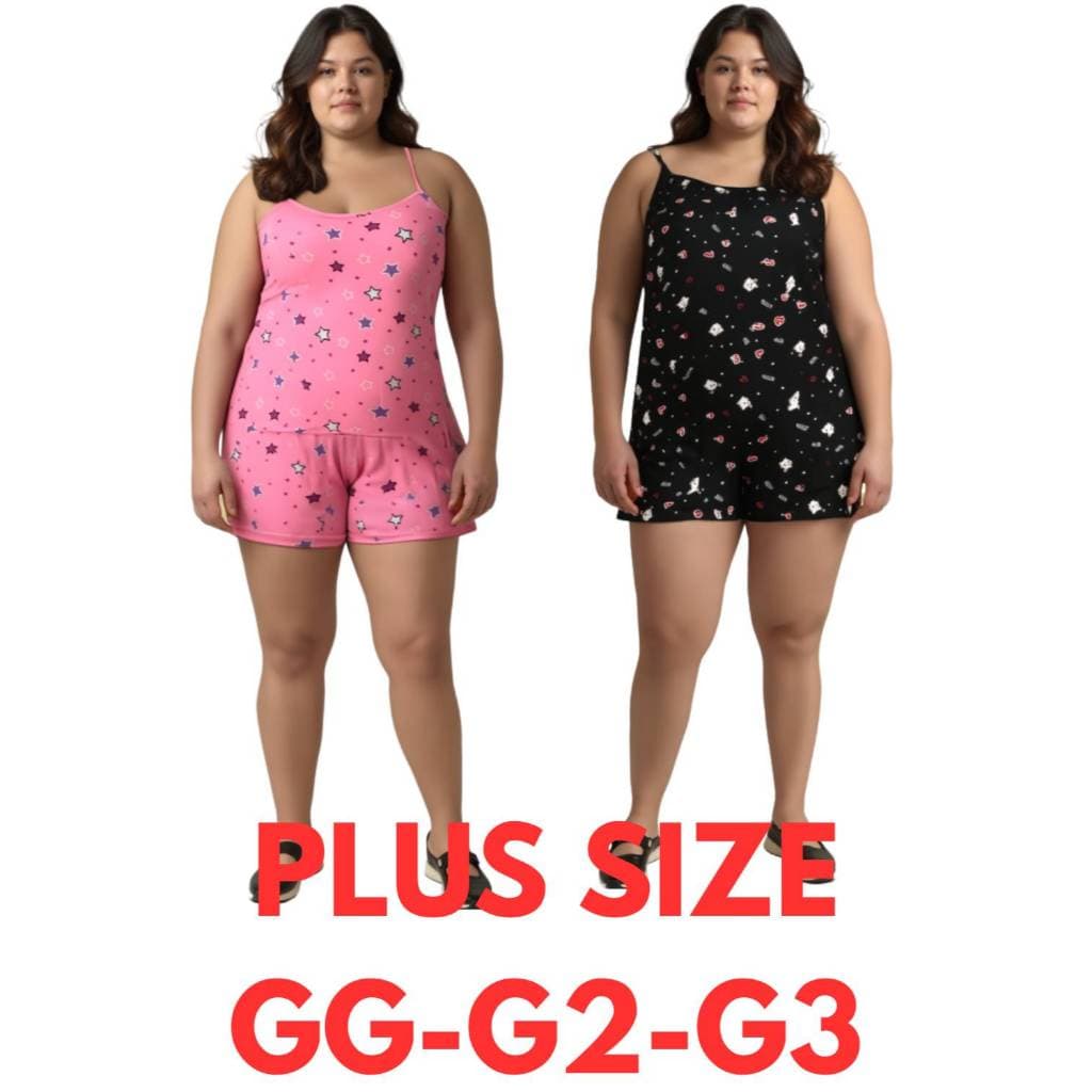 kit com 2 Short Doll Feminino Plus Sezi  Com Alça Fina Em Malha De Suede