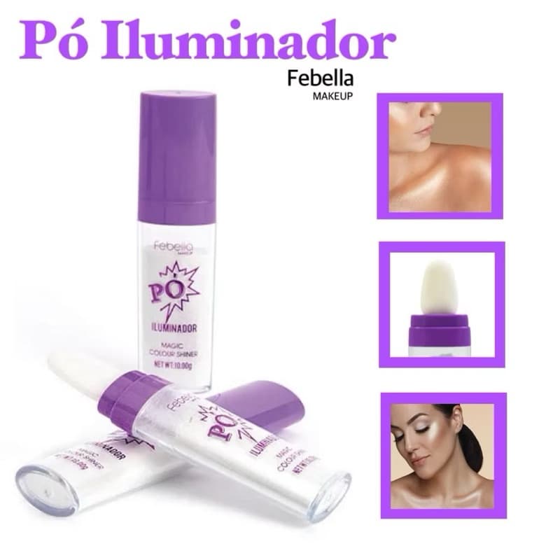 Iluminador Pó de Fada Solto Aplicador Esponja Para Rosto e Corpo Maquiagem