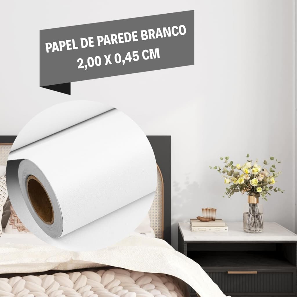 Papel de Parede Com Relevo Adesivo Branco Fosco Lavável 2,00 X 0,45 cm