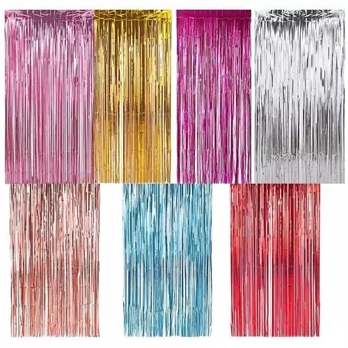 Kit 4 Cortina Metalizada Holografica Metálica Glitter 2x1m Decoração De Festa Fita Parede Cores