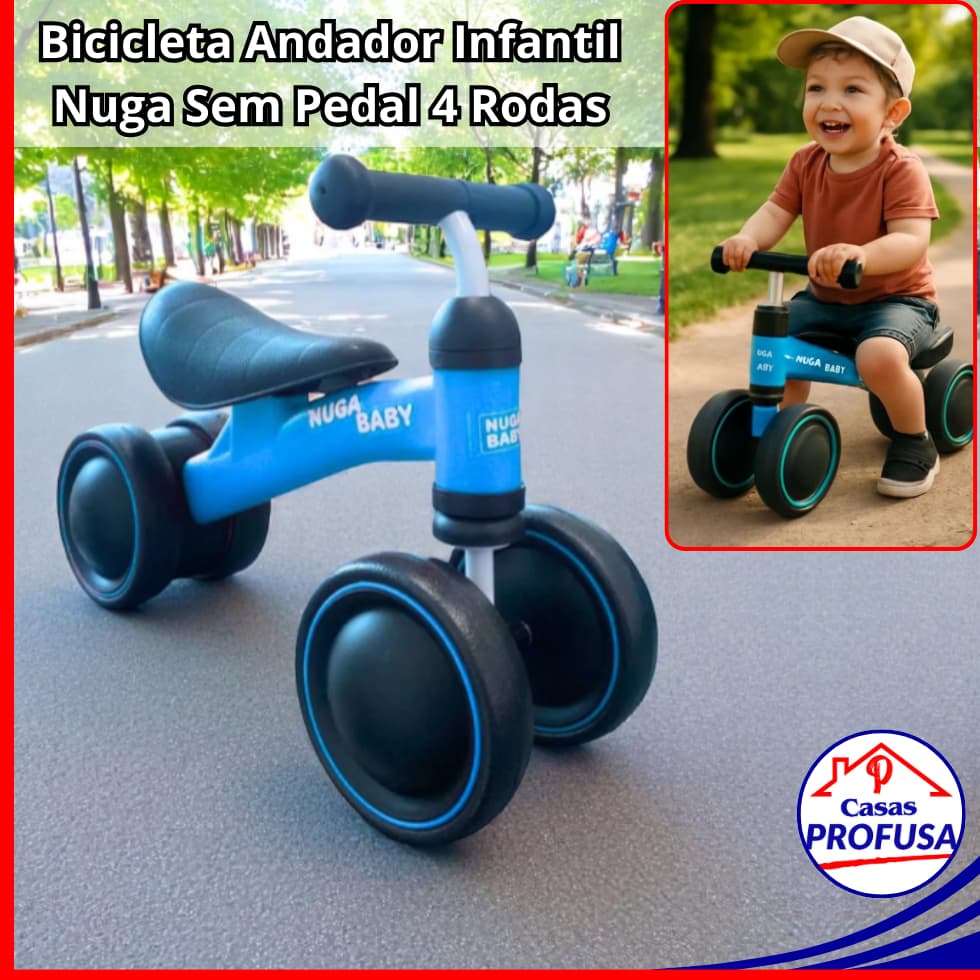 Bicicleta Andador de Equilíbrio Sem Pedal Infantil Bike 4 Rodas para Bebê Criança Menino Menina Nuga
