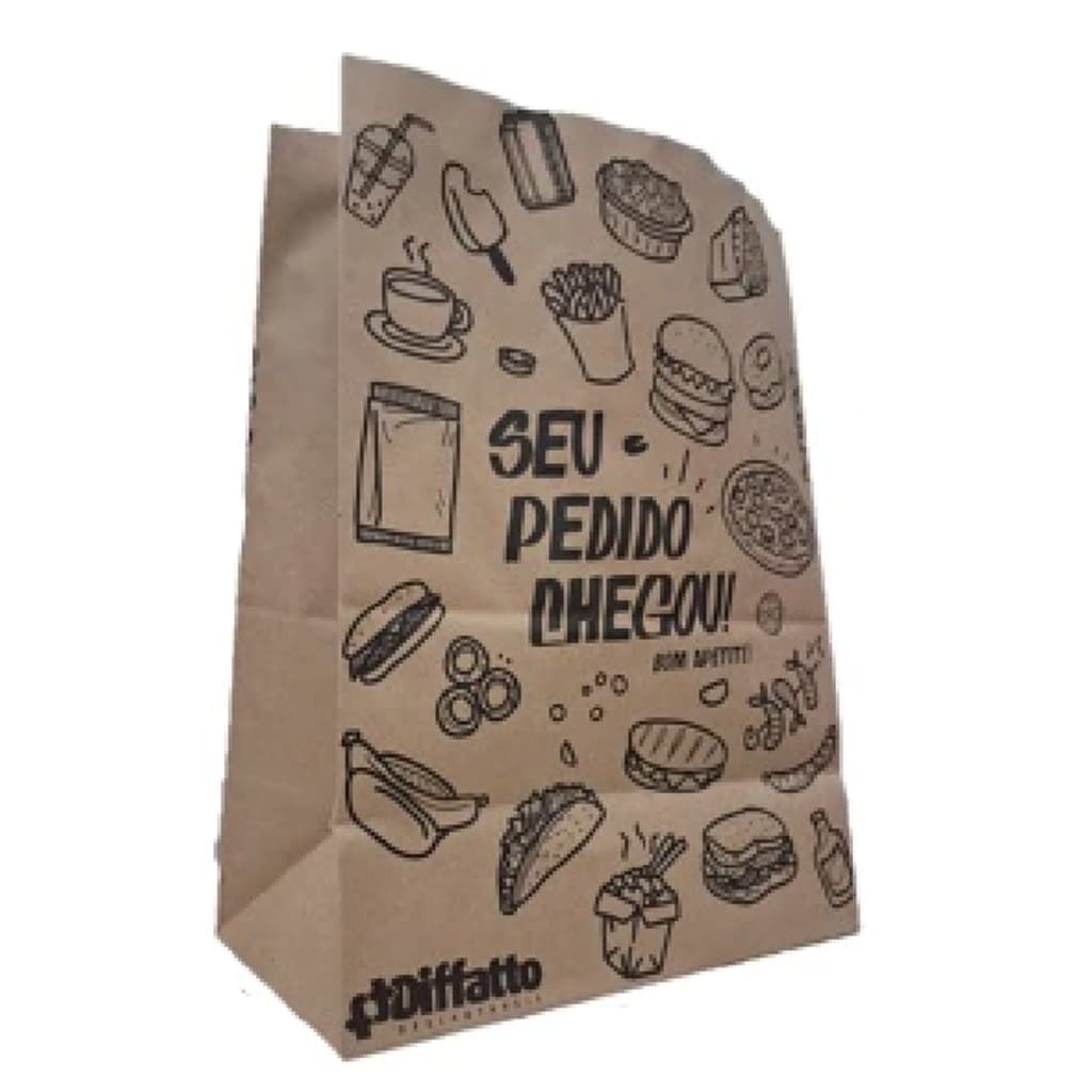 50 Sacos De Papel Impresso P/ Lanche Kraft 38x18x10cm 7,5kg