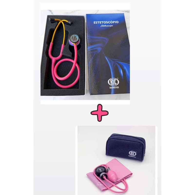Kit Rosa BIC ESTETO BIC ETERNITY III DUP ROSA RAINBOW ADULTO E PEDIATRICO + aparelho de pressão BIC rosa