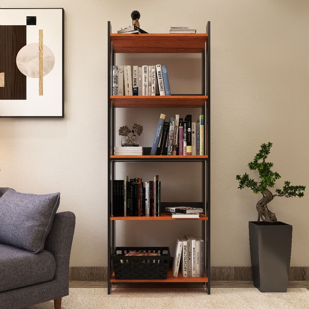 Estante Organizador Livreiro Estilo Industrial Madeira 100% MDF 5 Prateleiras Livros Fulldecor - Mod.0703