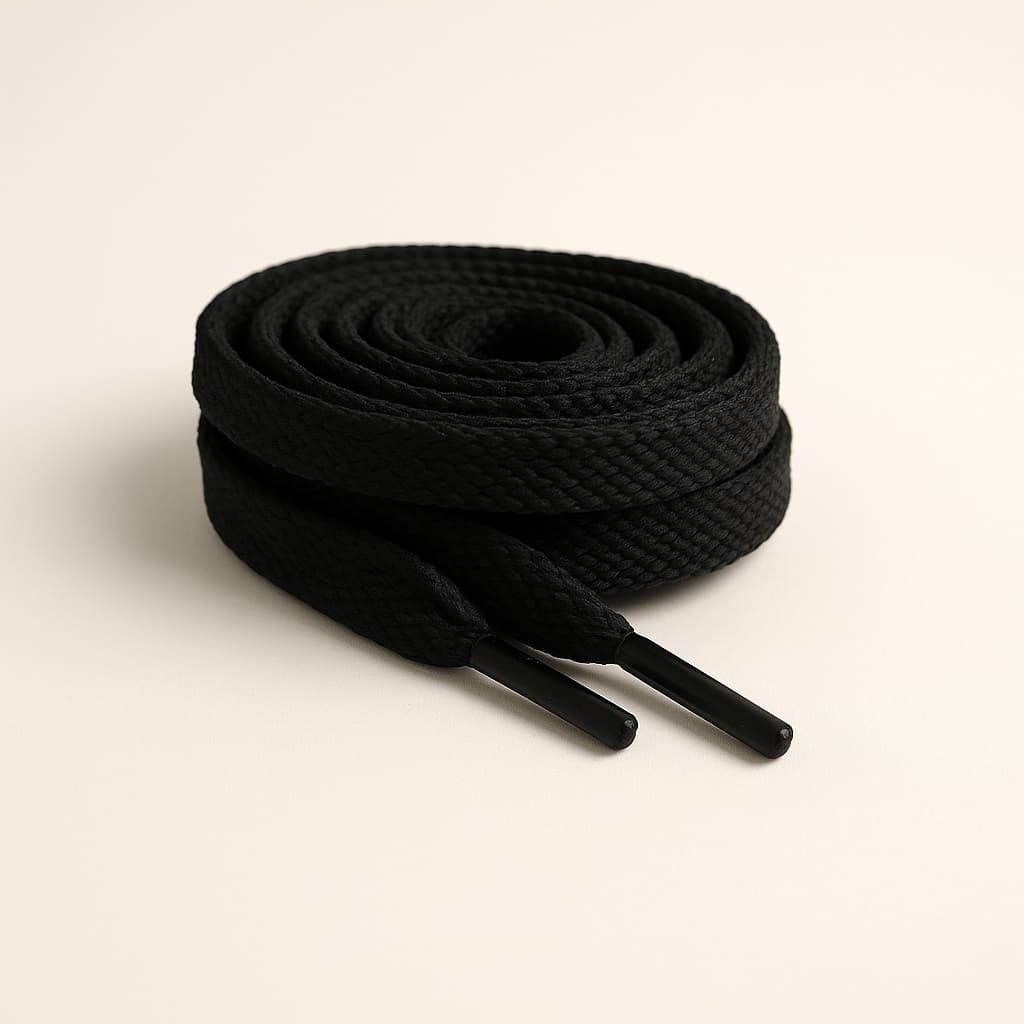 Atacador Preto Achatado para Calçado – Cadarço Chato 1,40m
