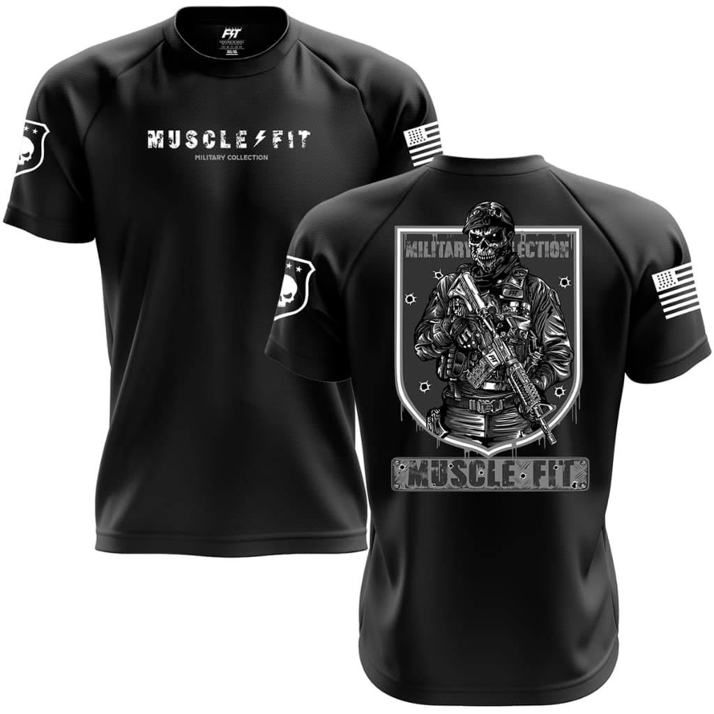 Camisa Dry Fit Preta Estampa Bope Faca na Caveira Original - Muscle Fit