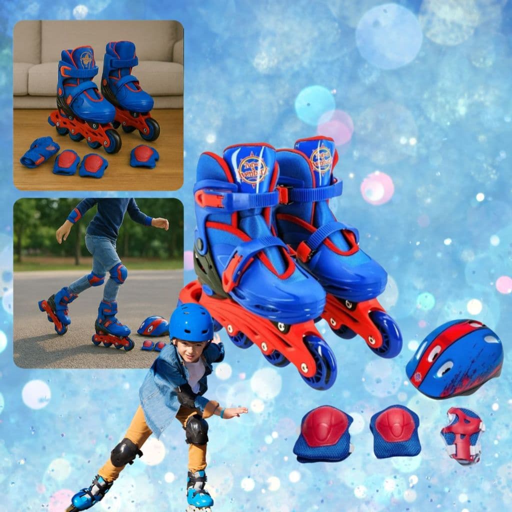 Kit Patins com Acessórios de Segurança Completo Azul e Rosa -Tam. 30-33 Triline Inline Azul Até 60kg