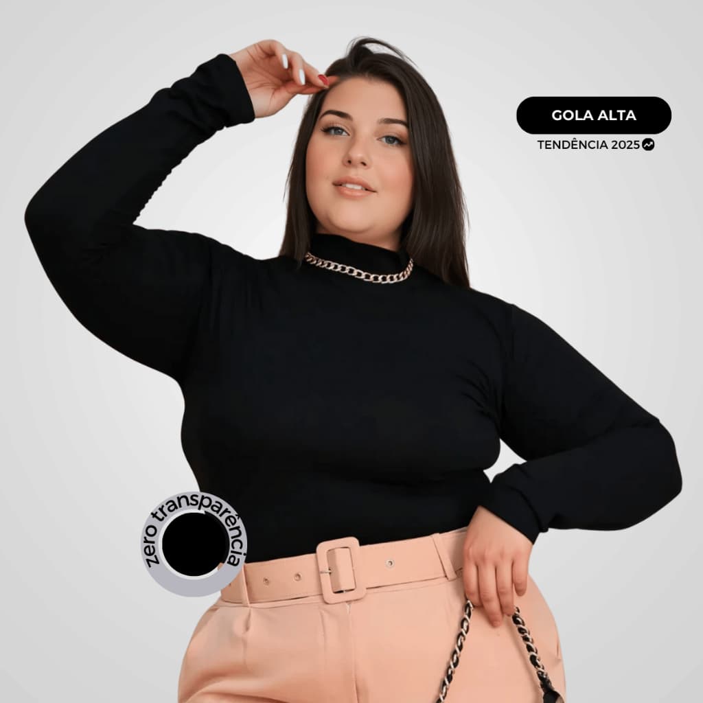 Blusa Feminina Plus Size Cacharrel Segunda Pele Manga Longa