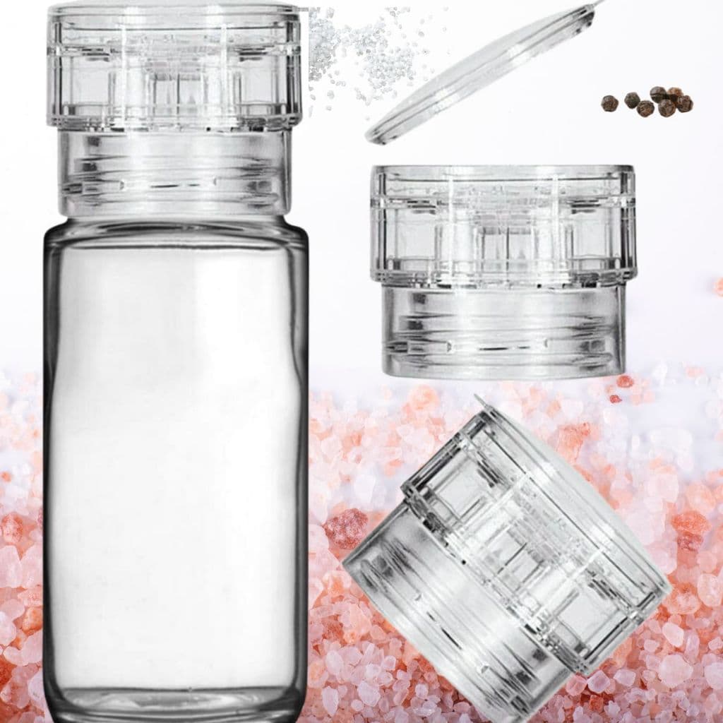 Kit 6 Moedor Vidro 100ml c/ Moedor Plástico Sal Pimenta  e Temperos