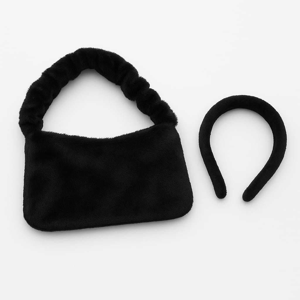 Bolsa pelúcia com tiara, bolsa fofa, bolsa pelinhos
